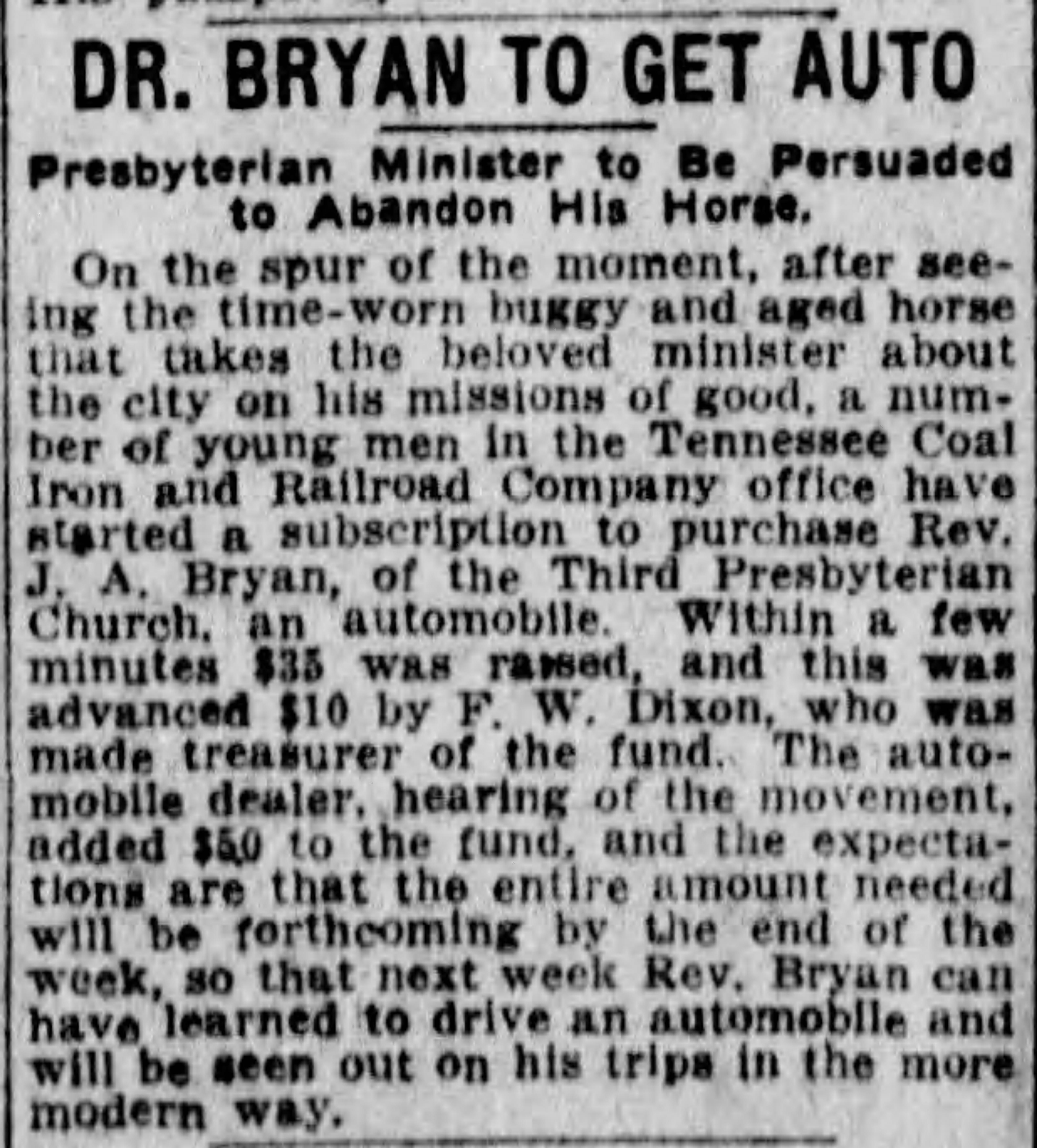 Dr. Bryan To Get Auto